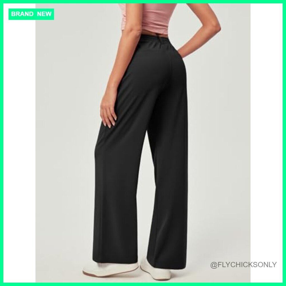 Wide Leg Palazzo Pants High Waisted Pull On Stretchy Work Trousers - Picture 2 of 7